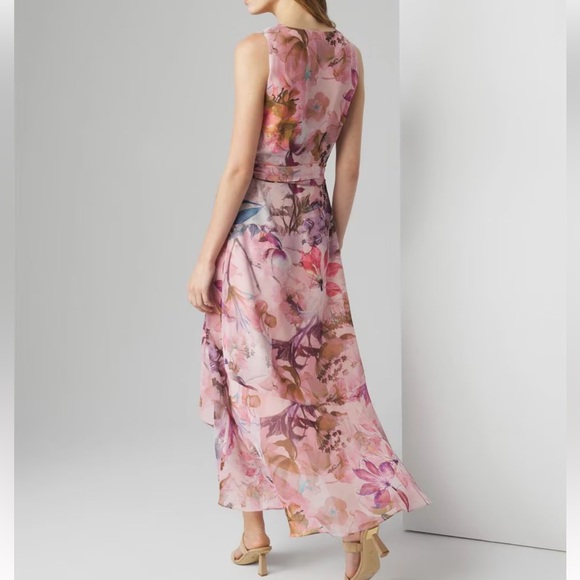 NEW $190 WHBM Floral Pink Maxi Dress vneck wrap dress size 12 - Picture 2 of 9